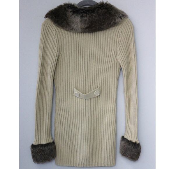 Y2K Cream It's Our Time Ribbed Knit Faux Fur Trimmed Long Button Up Cardigan M - Picture 8 of 9